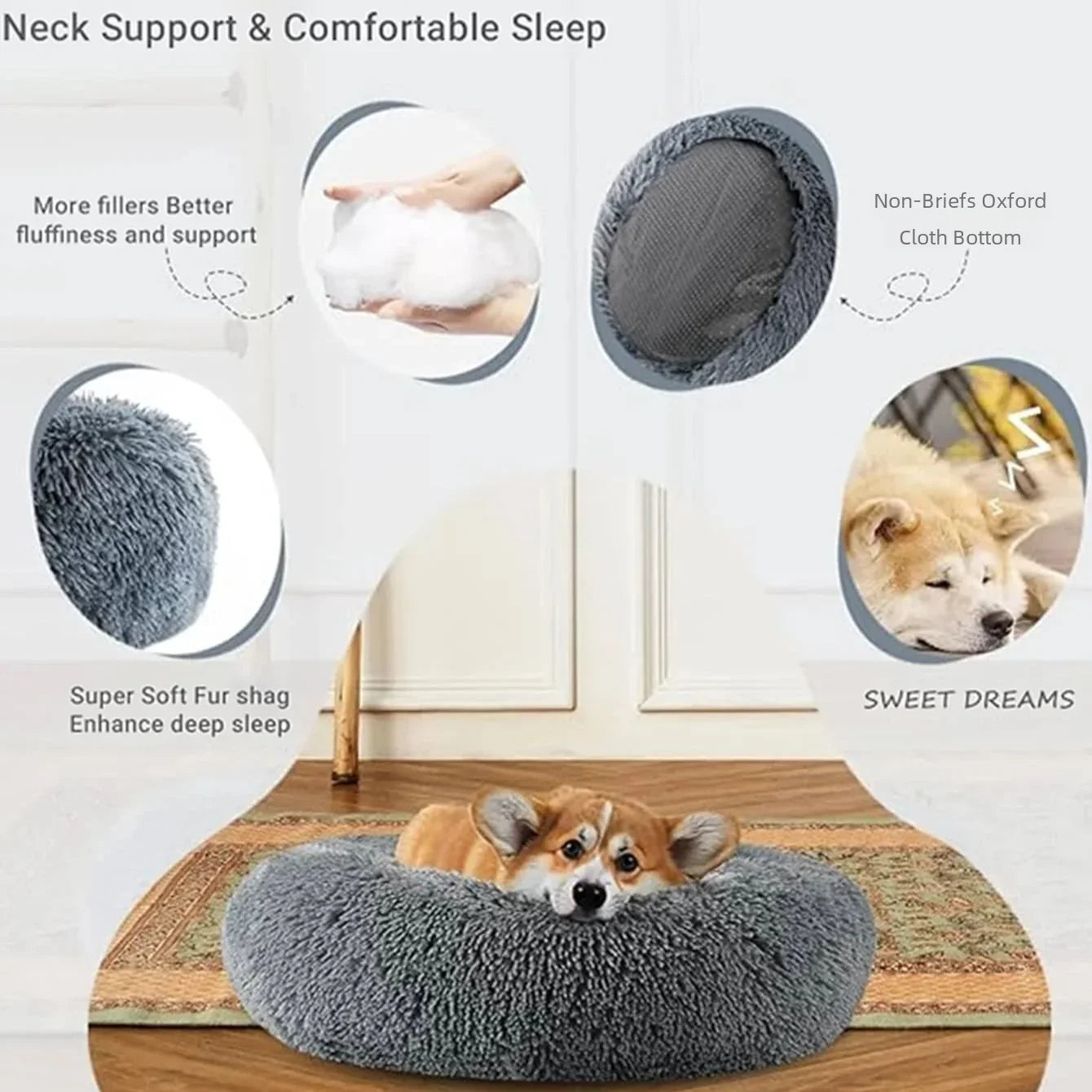 Indulge Your Furry Friend with Our Cozy Plush Round Pet Bed - Perfect for Large Dogs & Cats, Available in 6 Sizes for Ultimate Winter Warmth and Comfort